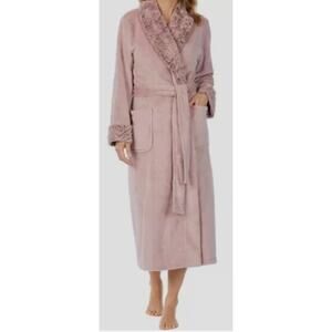 Womens Carole Hochman Robe Medium Soft Faux Fur Plush Belted Mauve Lavender